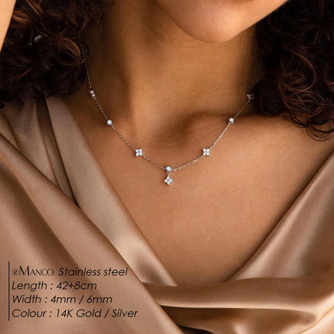 Stainless Steel Zircon Flower Charms Necklaces For Women Elegant Luxury