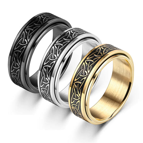 Viking Celtic Knot Rune Rings For Men Rotating Stainless Steel Anti Stress Anxiety Relife
