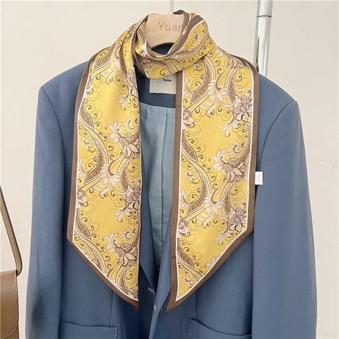 Print Silk Scarf Women Soft Satin Horse Hairband Bevel Neckerchief Office Headband