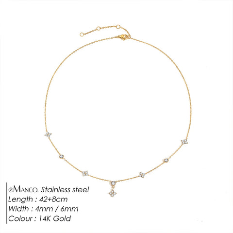 Stainless Steel Zircon Flower Charms Necklaces For Women Elegant Luxury