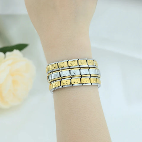 Women's 9mm Itanlian Elastic Star Heart Flower Charms Fashion Stainless Steel Bracelet Jewelry Gift ST-HUA