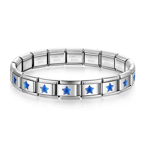 Blue Star Footprint Itanlian Elastic Charm Stainless Steel Bracelet