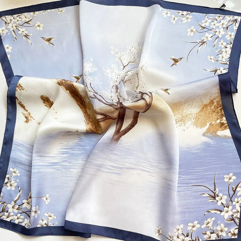 Print Silk Square Scarf Women Soft Satin Horse Hairband Neckerchief