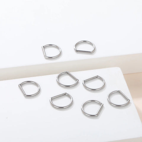 Titanium Hinged Segment Ring D-Shape with Side Crystals Septum Cartilage Helix
