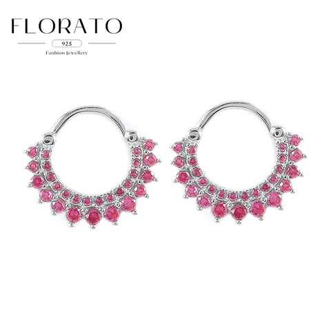 Sterling Silver Needle Multi-color Zircon Hoop Ring Luxury Crystal Piercing