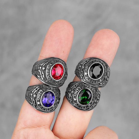 Stainless Steel Men Rings Rhinestone United States Army Punk Hip Hop for Biker Jewelry