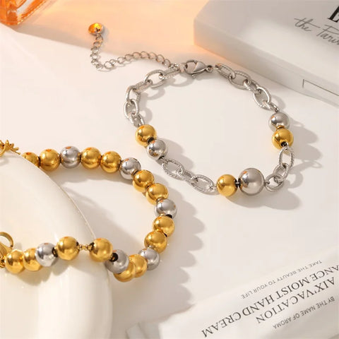 Stainless Steel Metal Beads Charms Bracelet Bangle for Women