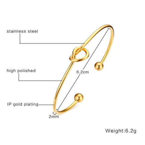Fashion Minimalist Stainless Steel Knot Gold Plated Cuff Bracelet for Women