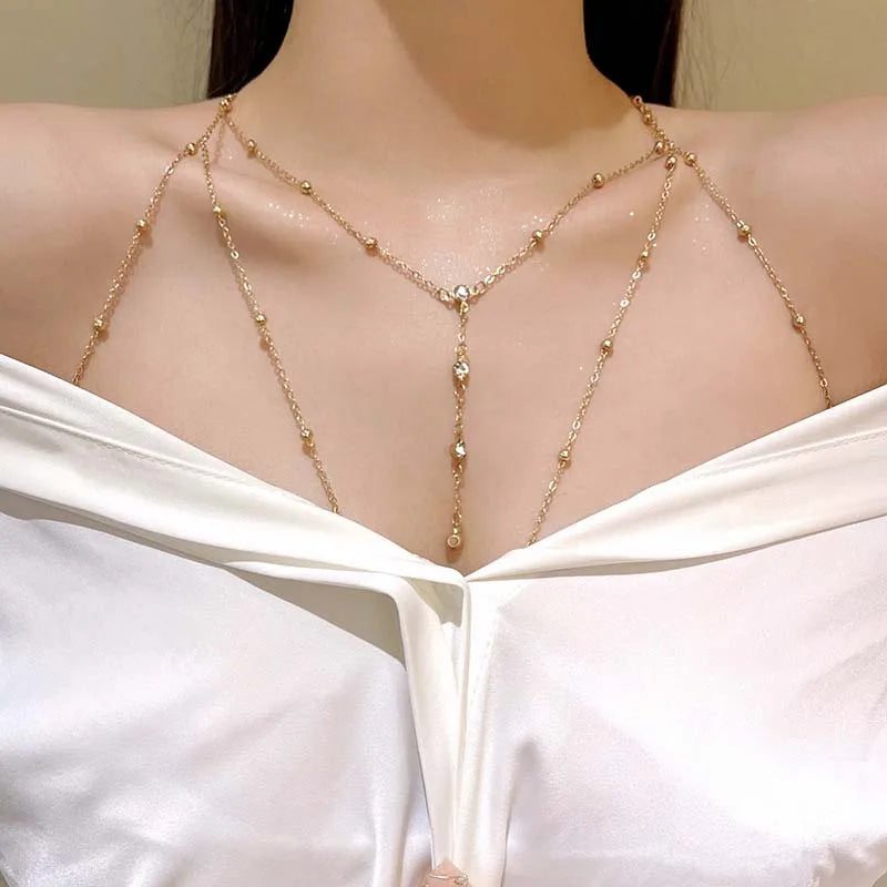 Luxury Square Crystal Chest Chain for Women