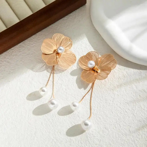 Romantic Flower Petal Long Tassel Drop Earrings For Women
