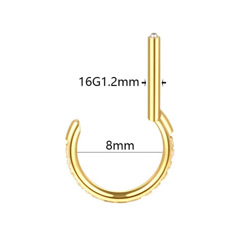 Titanium Hinged Segment Ring D-Shape with Side Crystals Septum Cartilage Helix