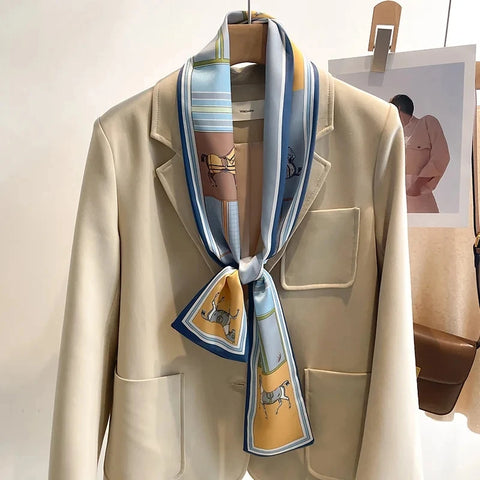 Women Fashion Luxury Long Narrow Small Silk Scarves Ladies Headband Headscarve