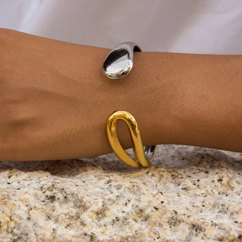 Two Tone Stainless Steel Cuff Bracelet for Women