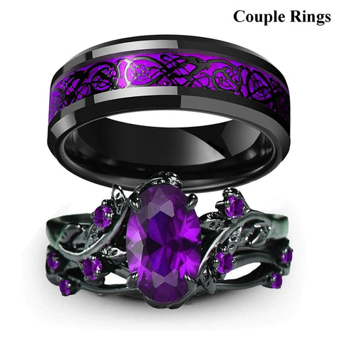 Charm Couple Rings Romantic Women Purple Rhinestones CZ Rings Set Trendy Jewelry