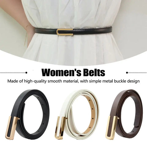 Fashionable and Versatile Black Leather Thin Belt for Women
