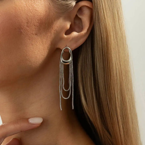 Salircon Luxury Elegant Metal Tassel Earring