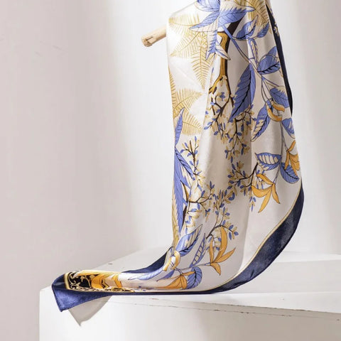Leaf Pattern Silk Scarf for Women Simulated Silk Fresh and Versatile Headwear