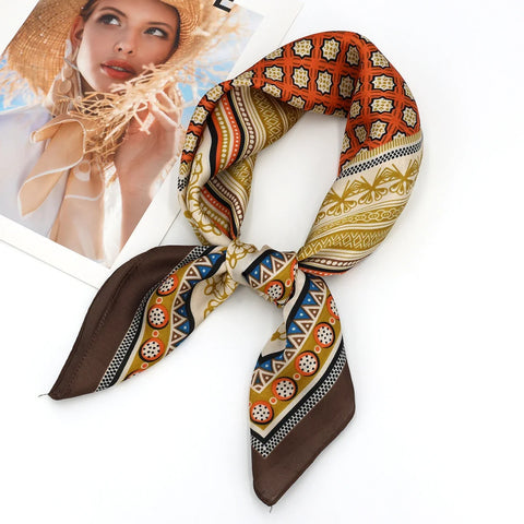 Print Silk Square Scarf Women Soft Satin Horse Hairband Neckerchief Office Hijab Headband