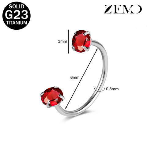 Titanium Steel Horseshoe Nose Rings Double CZ Crystal Screw Septum Rings Helix