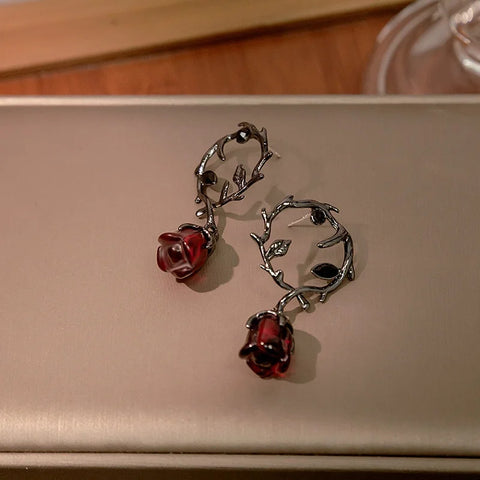 Red Rose Blossom Halloween Earrings For Women