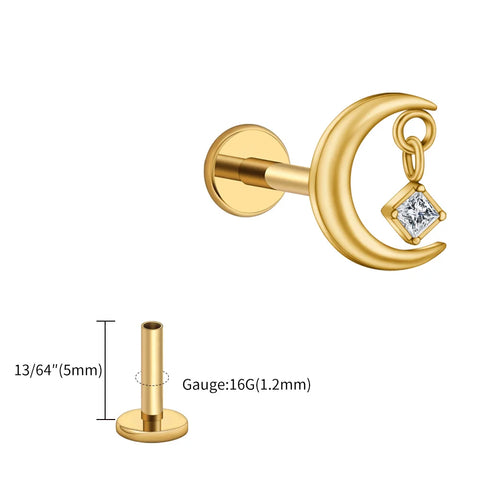 Titanium CZ Moon Cartilage Earring Tiny Crescent Moon CZ Dangle Helix
