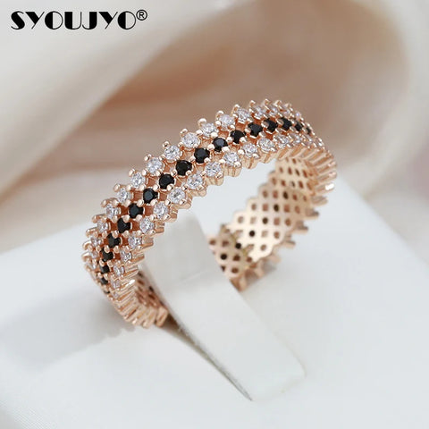 Natural Zircon Full Paved Rings For Women 585 Rose Gold Color Fashion Jewelry Accessory