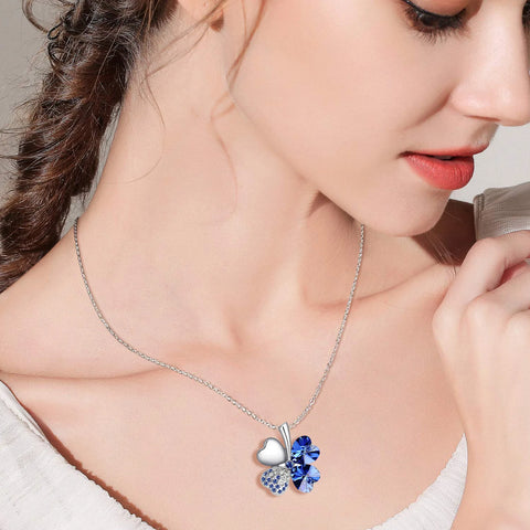 Crystal 4 Four Leaf Leaves Clover Pendant Necklaces Birthday Gift Quality Fashion Jewelry