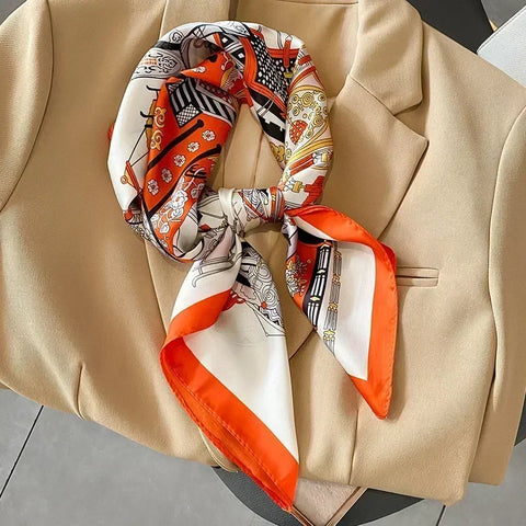 Print Silk Square Scarf Women Soft Satin Horse Hairband Neckerchief Office Hijab Headband