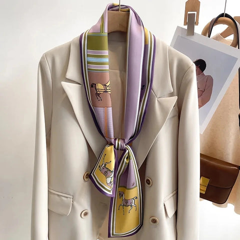 Women Fashion Luxury Long Narrow Small Silk Scarves Ladies Headband Headscarve