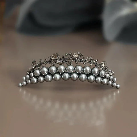 French Style Pearl Crystal Crescent Spring Clip Women's Back of Head Half-tied Hair Clip