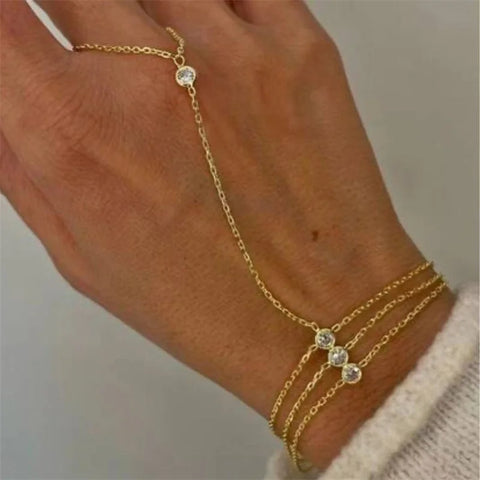Fashion Multi-layered Thin Chain Delicate Shiny Rhinestones Ring Bracelets
