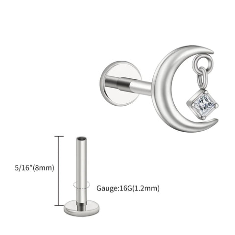 Titanium CZ Moon Cartilage Earring Tiny Crescent Moon CZ Dangle Helix