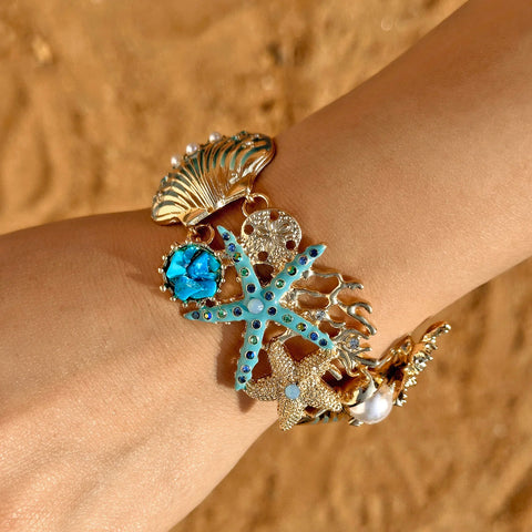 Starfish Shell Pearl Necklace for Women Summer Ocean Coral Scallop Pendant