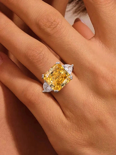 Sterling Silver Purple Yellow Sugar Cube Triangle Zirconia Ring For Women Anniversary Party