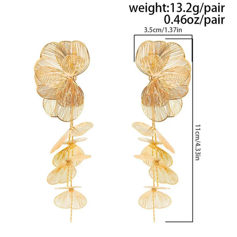 Salircon Exquisite Gold Color Ginkgo Leaf Tassel Drop Earring For Women