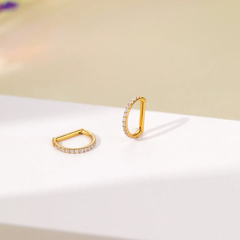 Titanium Hinged Segment Ring D-Shape with Side Crystals Septum Cartilage Helix