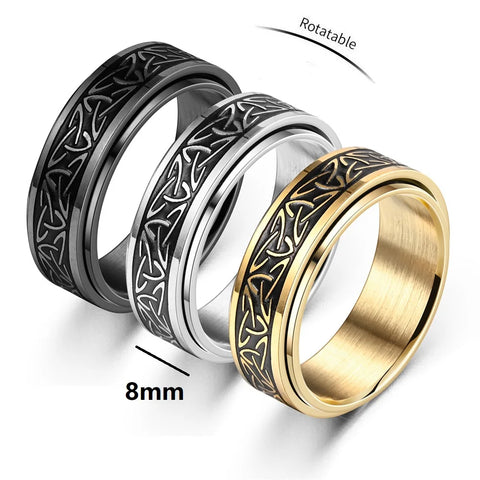 Viking Celtic Knot Rune Rings For Men Rotating Stainless Steel Anti Stress Anxiety Relife