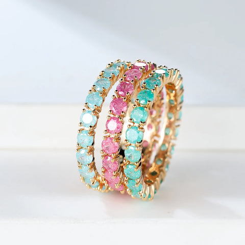 Single Row Stone Blue Green Pink Ice Flower Zircon Stacking Engagement Rings For Women