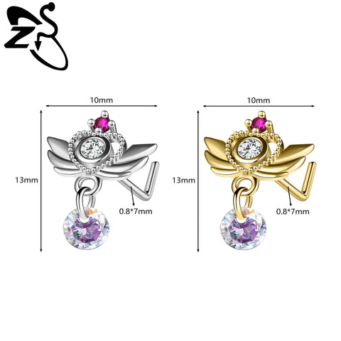 Stainless Steel Nose Ring 7MM L Rod Nose Stud Moon butterfly Shape Pendant Earring Helix