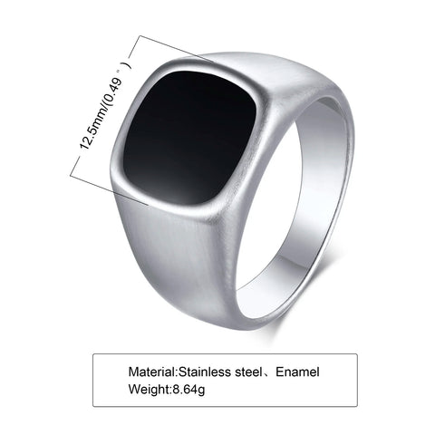 Signet Ring for Men Black Square Top Stainless Steel Finger Band Gothic Rings