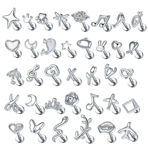 Steel Moon Lighting Labret Bar Rings Crystal Flower Tragus Cartilage Piercing