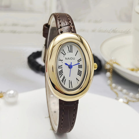 Mid Ancient Style Oval Dial Small Watch Adjustable Steel Strap Quartz Wristwatch