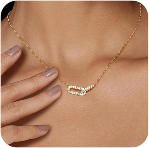 Gold color Shiny Rhinestone Double Circle Pendant Necklace For Women Girl Clavicle Choker