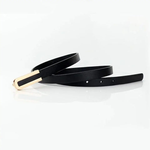 Fashionable and Versatile Black Leather Thin Belt for Women