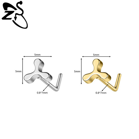 Stainless Steel Nose Ring 7MM L Rod Nose Stud Moon butterfly Shape Pendant Earring Helix