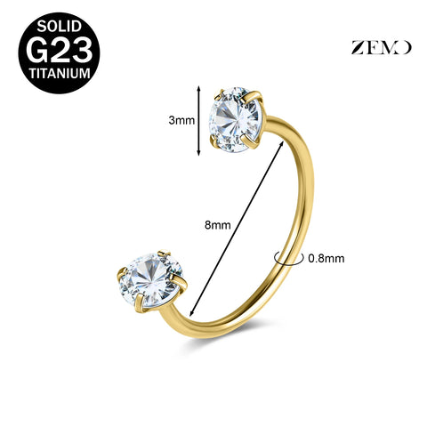Titanium Steel Horseshoe Nose Rings Double CZ Crystal Screw Septum Rings Helix