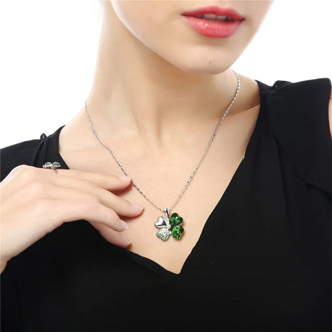 Crystal 4 Four Leaf Leaves Clover Pendant Necklaces Birthday Gift Quality Fashion Jewelry