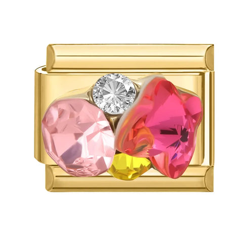 Golden Heart Butterfly Sun Flower Pearl Zircon Italian Charm Links