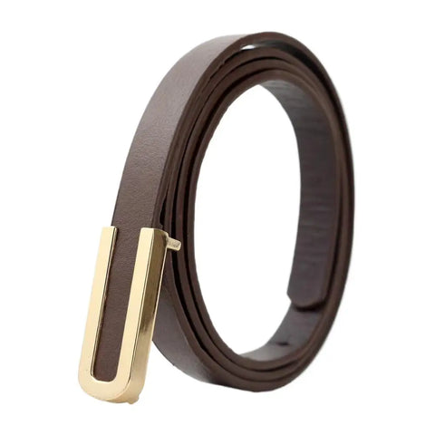 Fashionable and Versatile Black Leather Thin Belt for Women