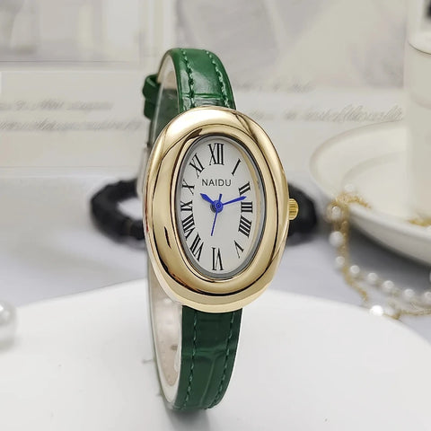 Mid Ancient Style Oval Dial Small Watch Adjustable Steel Strap Quartz Wristwatch